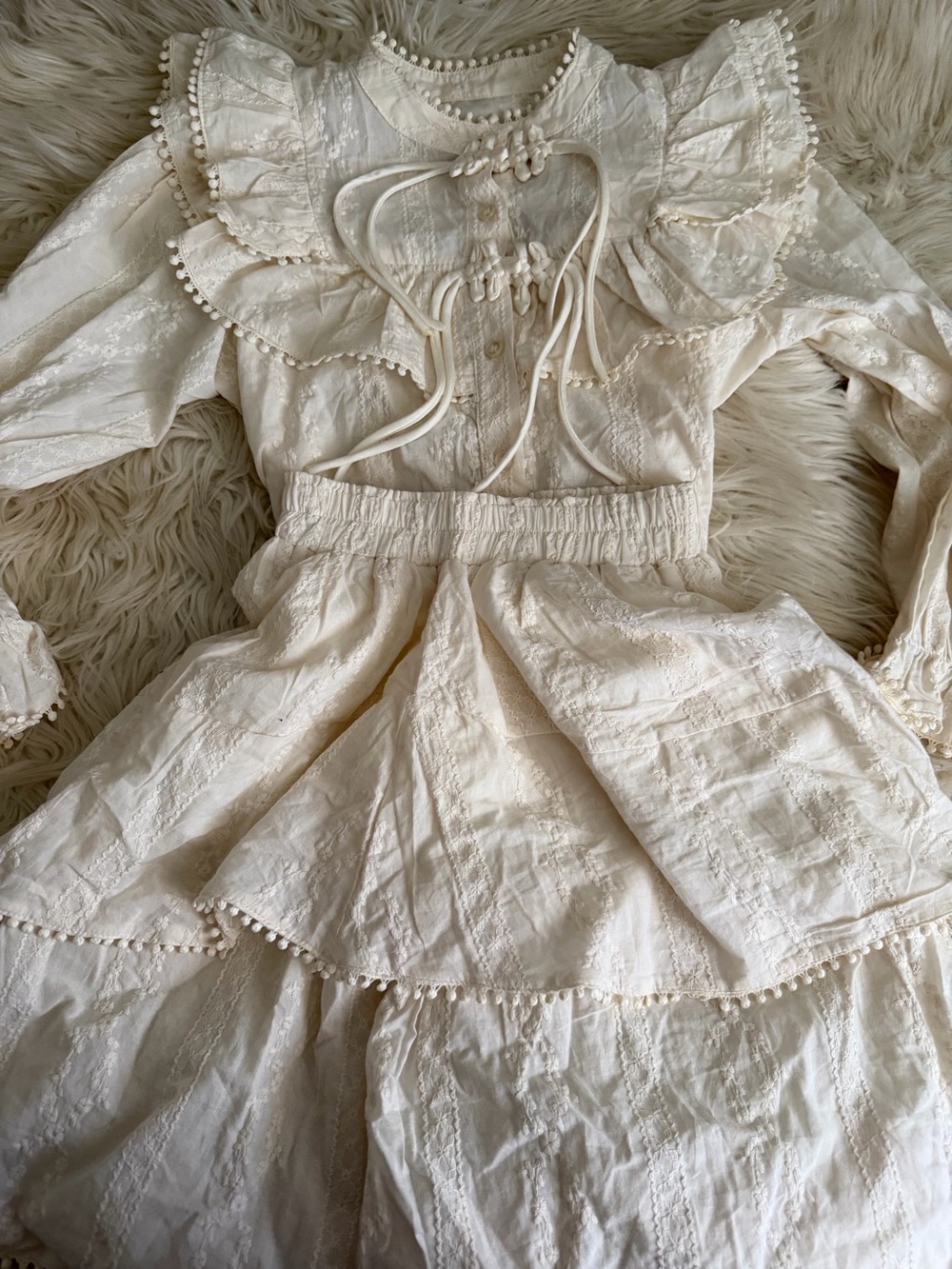 Girls Cream Lace-Trim Ruffle Two Piece Skirt Set